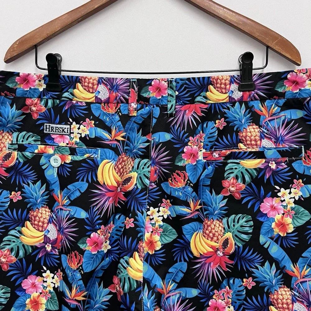 Hreski NEW Men's Sz 42 Black Multicolor Floral Fruit 9